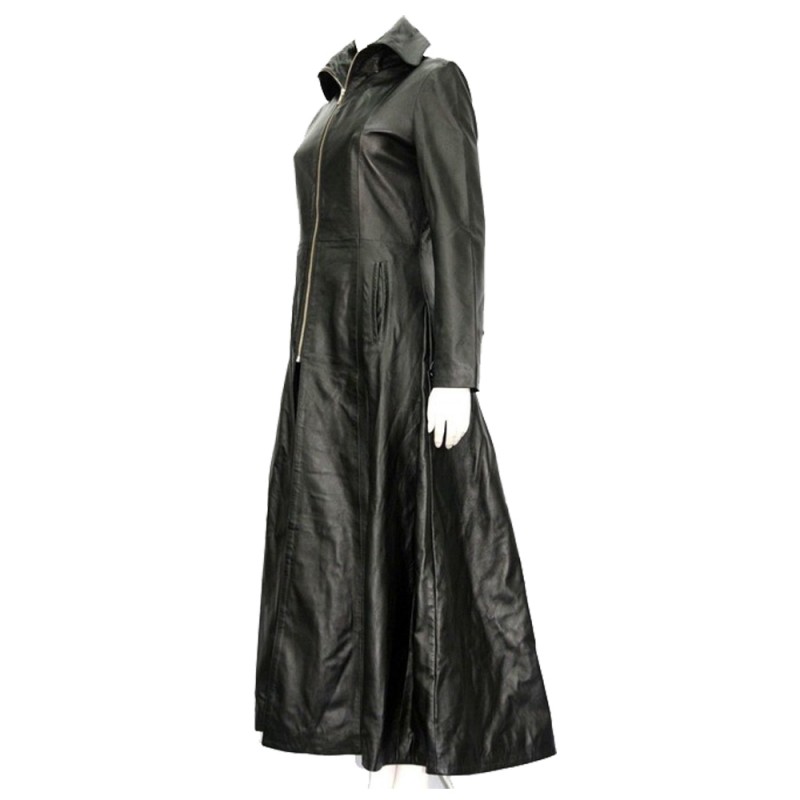 Women Gothic Coat Leather Trench Coat Full Length Causal Overcoat